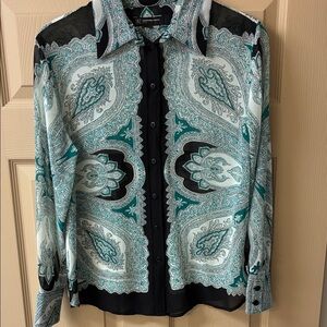 INC International Concepts Teal, Black & White Paisley Button-Down Shirt